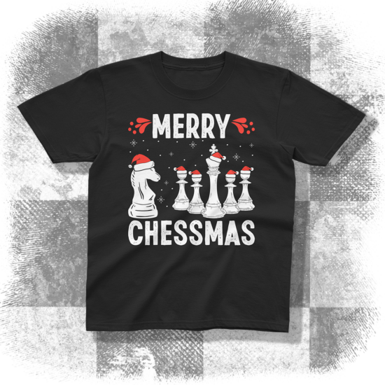 Merry Chessmas! feliratú gyerek póló - fekete színben