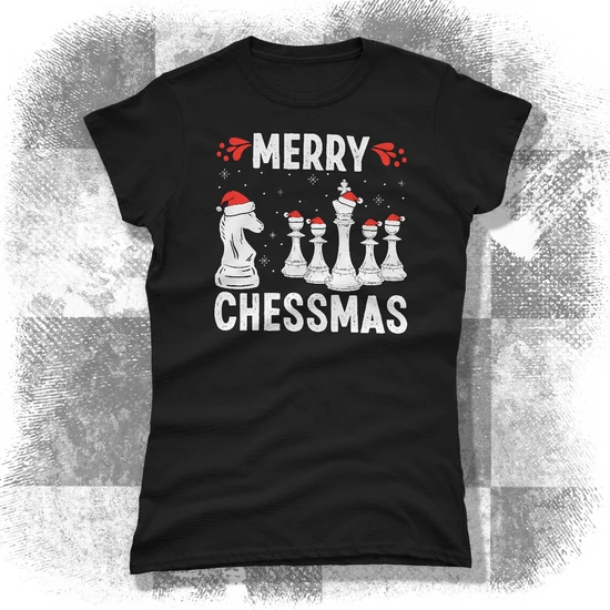 Merry Chessmas! feliratú női póló - fekete színben