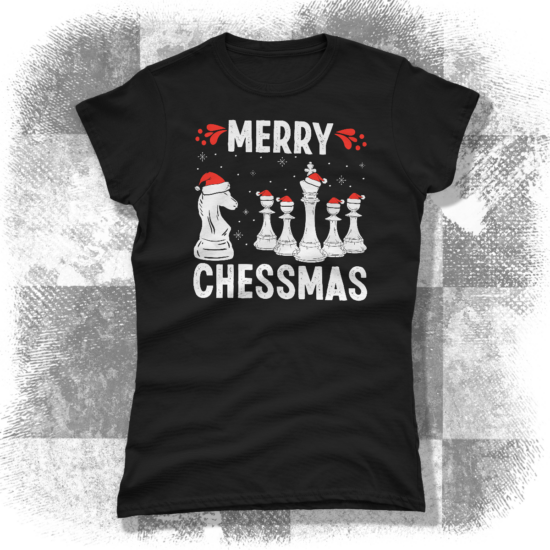 Merry Chessmas! feliratú női póló - fekete színben
