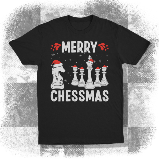 Merry Chessmas! feliratú férfi póló - fekete színben